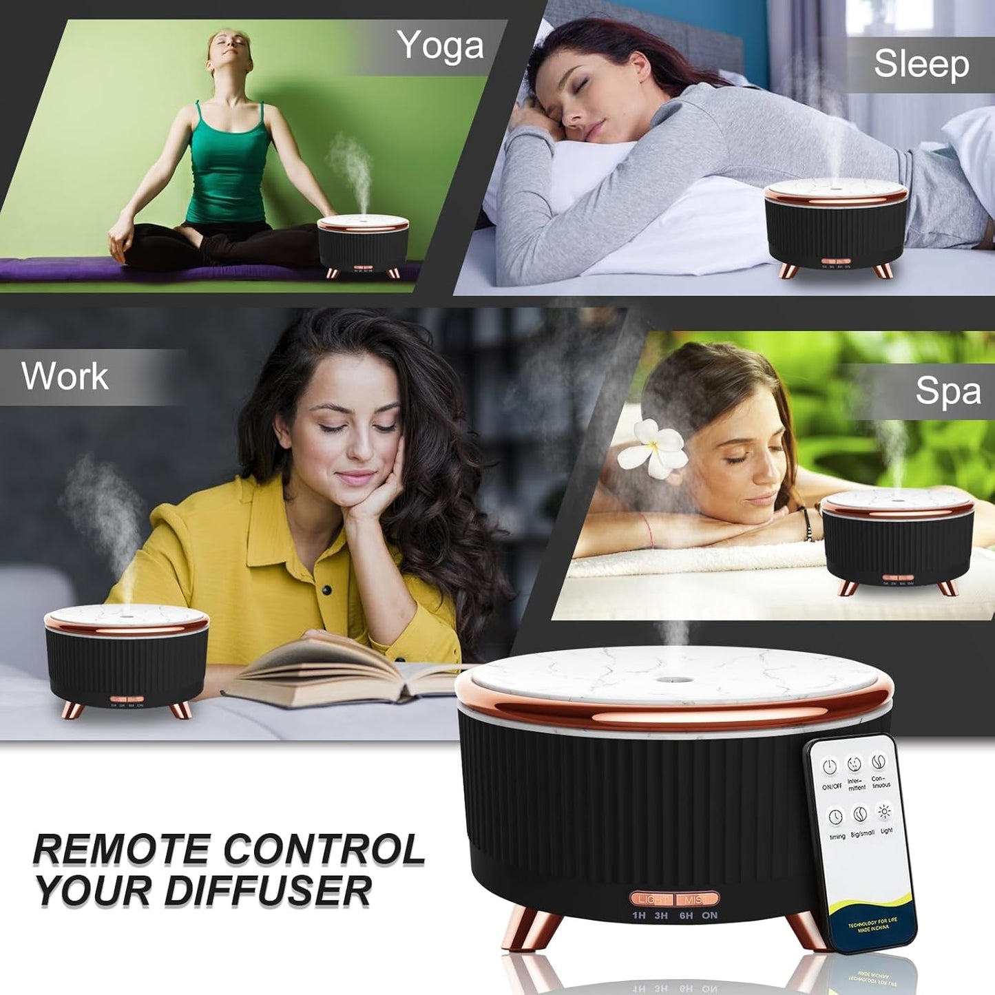 Snuggle Season! 500ml Diffuser for Essential Oils – Cozy Cool Mist Humidifier w/ Remote, 7 Lights, Auto-Off – Aromatherapy Gift for Home, Office, Women – Black