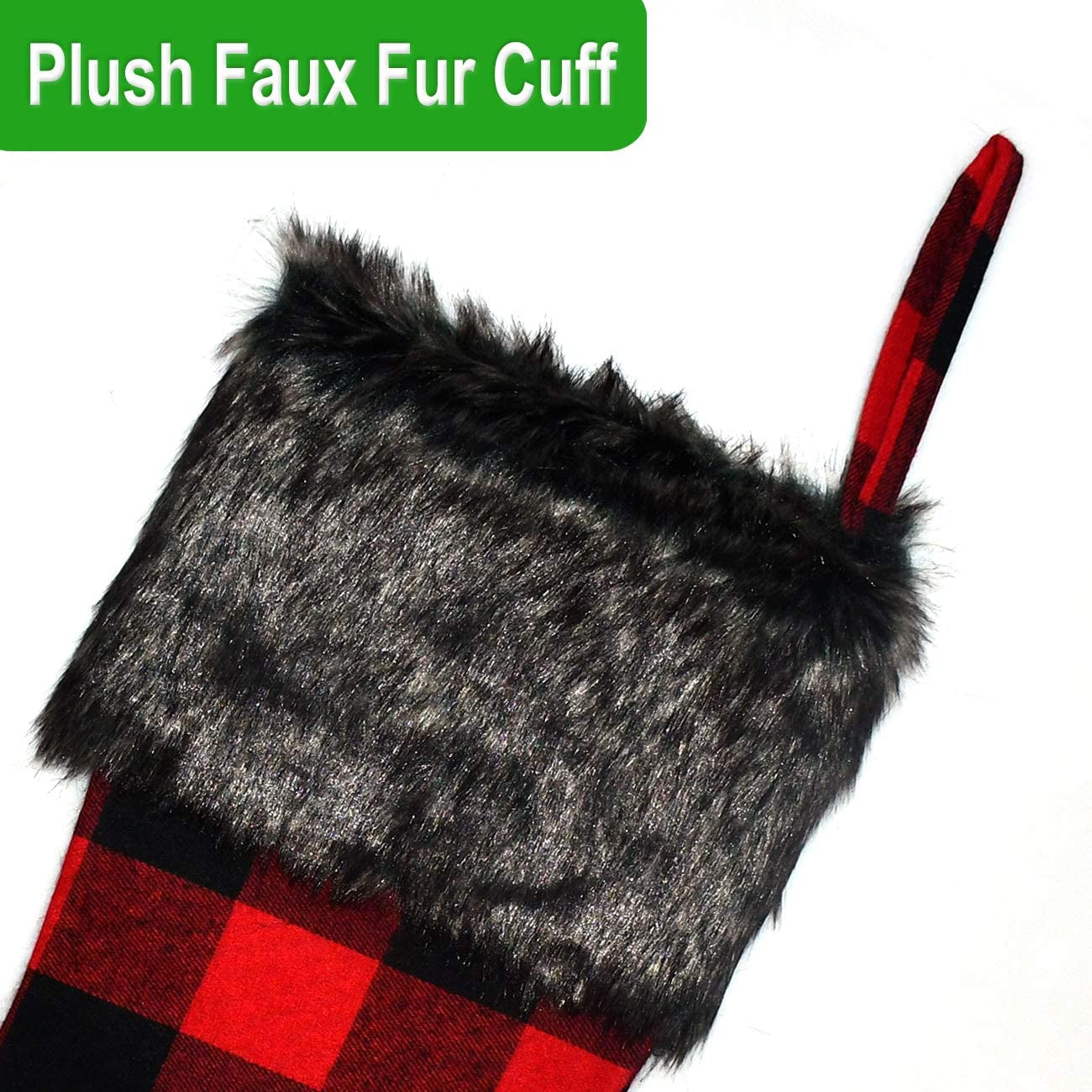 Christmas Stockings - 4 Pack 18" Red Black Buffalo Plaid Stockings with Plush Faux Fur Cuff, Classic Large Christmas Decorations