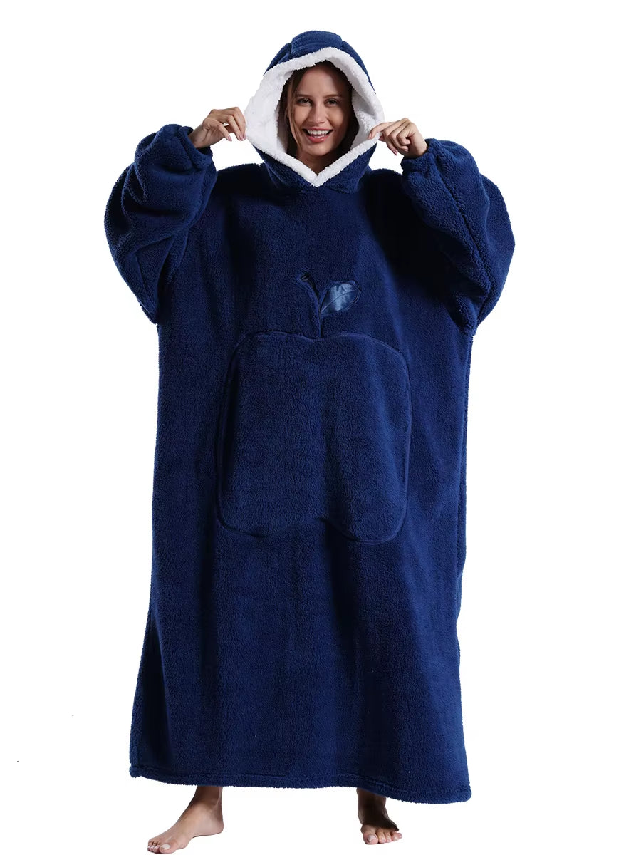 Cozy Xmas Hoodies – Extra Long Plush Loungewear for Couples! Oversized Winter Blanket Hoodie, Snuggly Pajamas, Warm Homewear for Men & Women