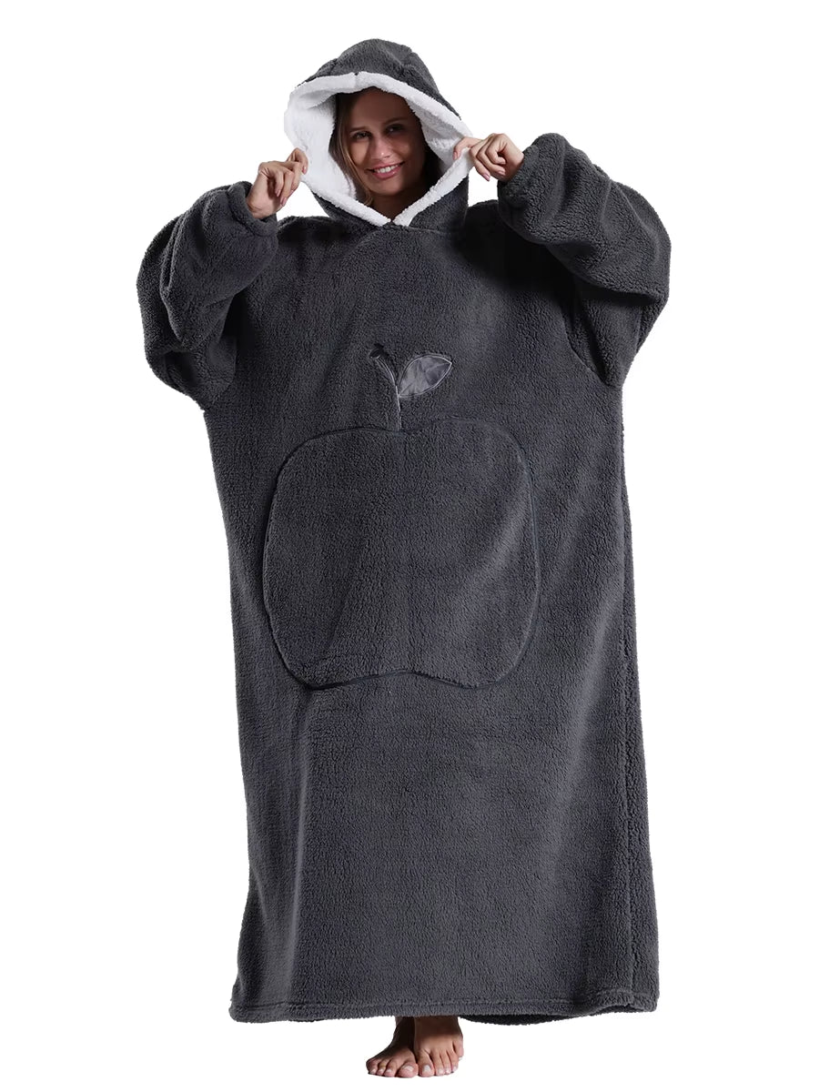 Cozy Xmas Hoodies – Extra Long Plush Loungewear for Couples! Oversized Winter Blanket Hoodie, Snuggly Pajamas, Warm Homewear for Men & Women