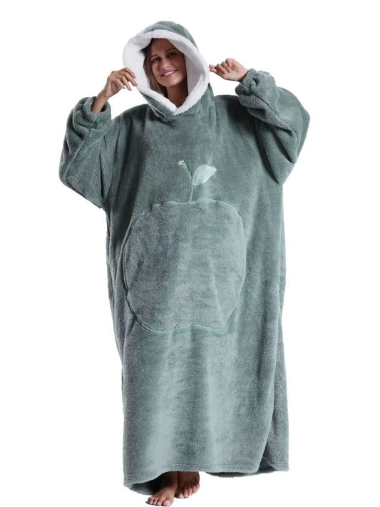 Cozy Xmas Hoodies – Extra Long Plush Loungewear for Couples! Oversized Winter Blanket Hoodie, Snuggly Pajamas, Warm Homewear for Men & Women