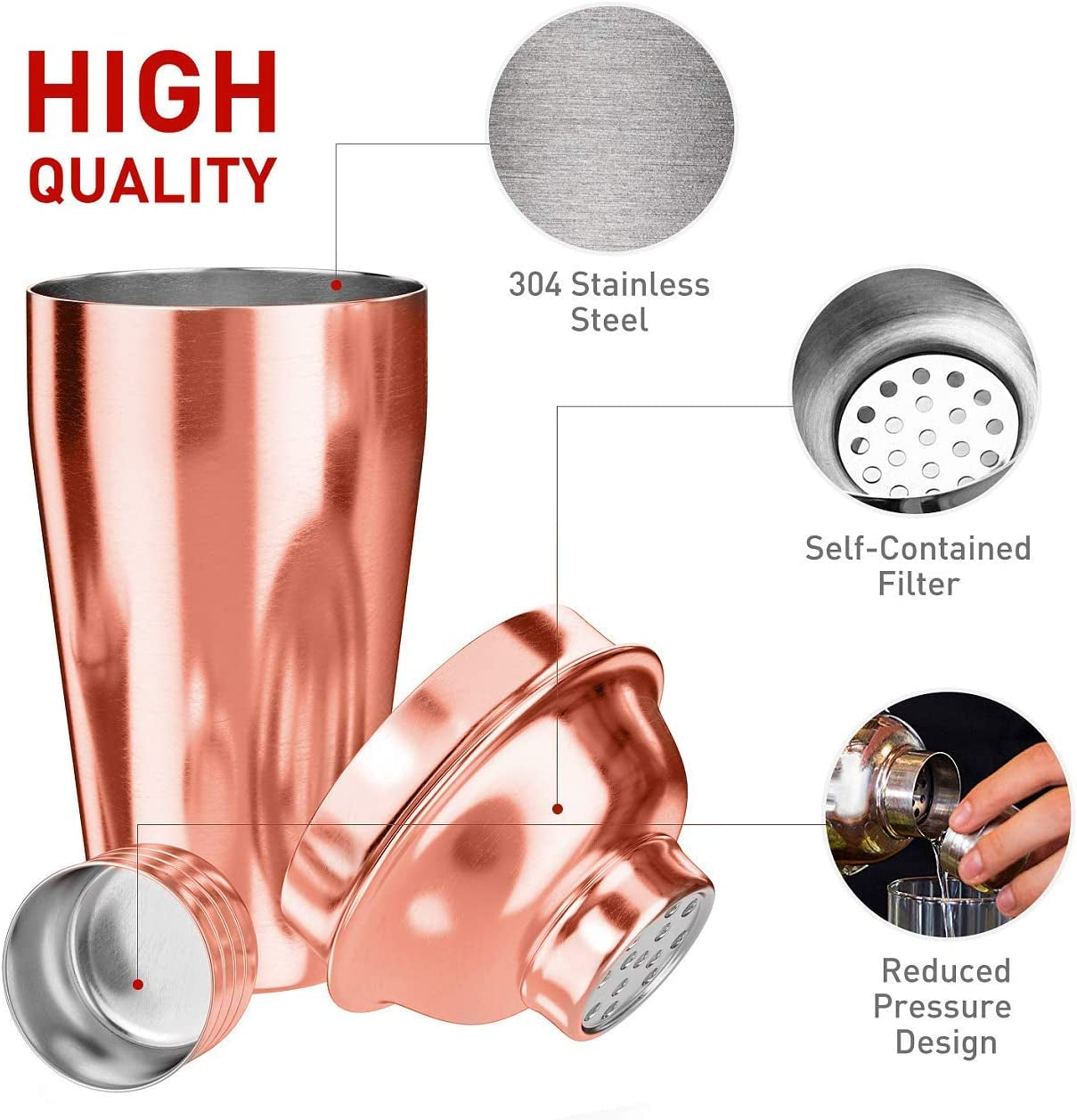 Tis the Season Rose Copper 24pc Bar Set! Perfect Holiday Home Bartending Kit for Festive Drink Mixing. Stainless Steel Bar Tools with Stand, Velvet Carry Bag, and Recipe E-Book Included.