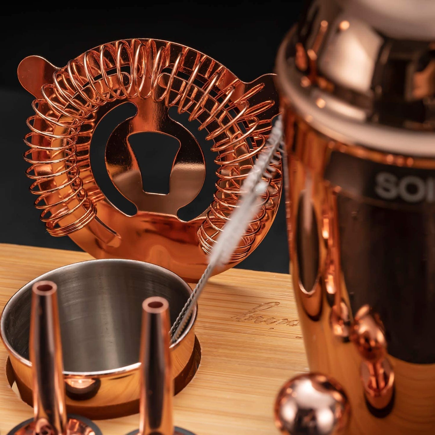 Tis the Season Rose Copper 24pc Bar Set! Perfect Holiday Home Bartending Kit for Festive Drink Mixing. Stainless Steel Bar Tools with Stand, Velvet Carry Bag, and Recipe E-Book Included.