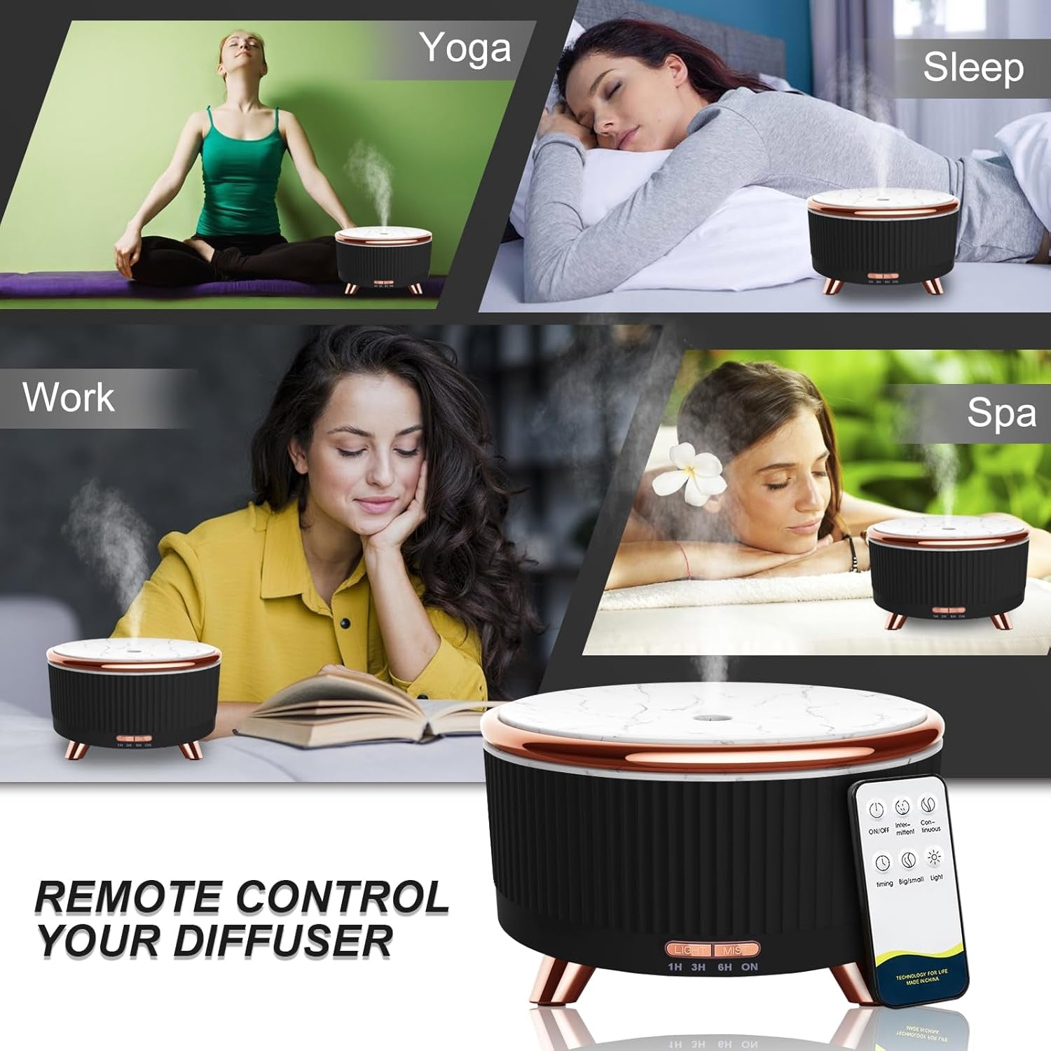 Snuggle Season! 500ml Diffuser for Essential Oils – Cozy Cool Mist Humidifier w/ Remote, 7 Lights, Auto-Off – Aromatherapy Gift for Home, Office, Women – Black