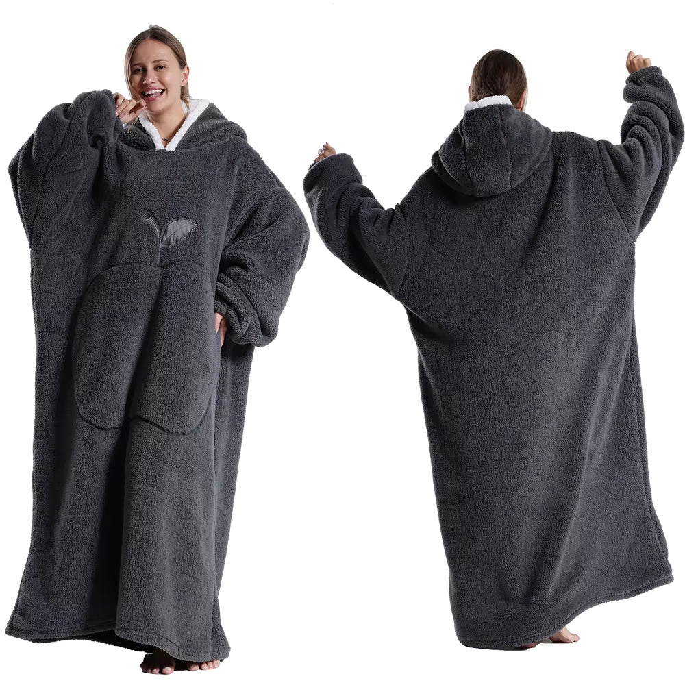 Cozy Xmas Hoodies – Extra Long Plush Loungewear for Couples! Oversized Winter Blanket Hoodie, Snuggly Pajamas, Warm Homewear for Men & Women