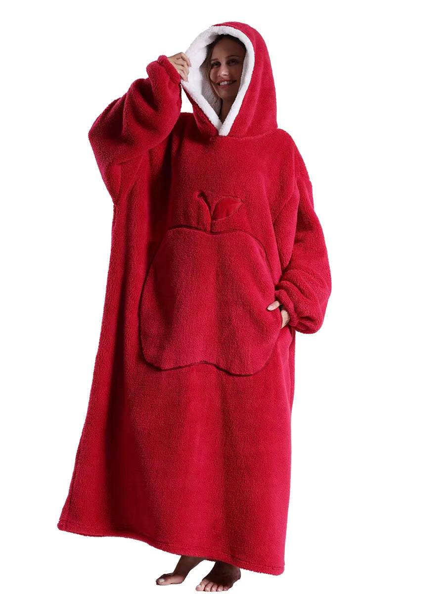 Cozy Xmas Hoodies – Extra Long Plush Loungewear for Couples! Oversized Winter Blanket Hoodie, Snuggly Pajamas, Warm Homewear for Men & Women