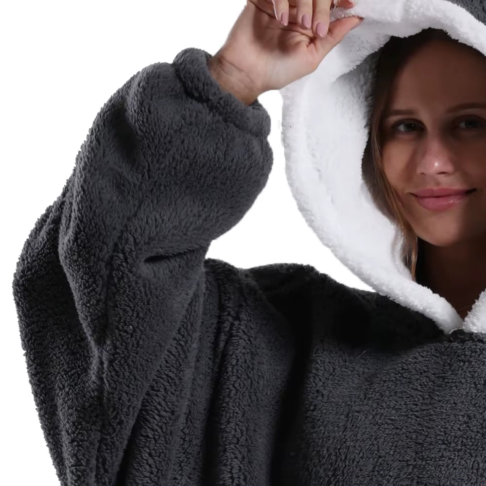 Cozy Xmas Hoodies – Extra Long Plush Loungewear for Couples! Oversized Winter Blanket Hoodie, Snuggly Pajamas, Warm Homewear for Men & Women