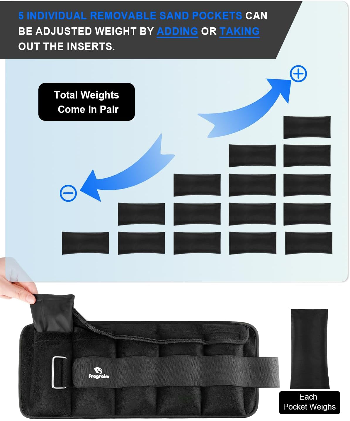 Versatile Adjustable Ankle Weights (1-20 LBS) with Removable Weight | Perfect for Jogging, Gymnastics, Aerobics, and Physical Therapy