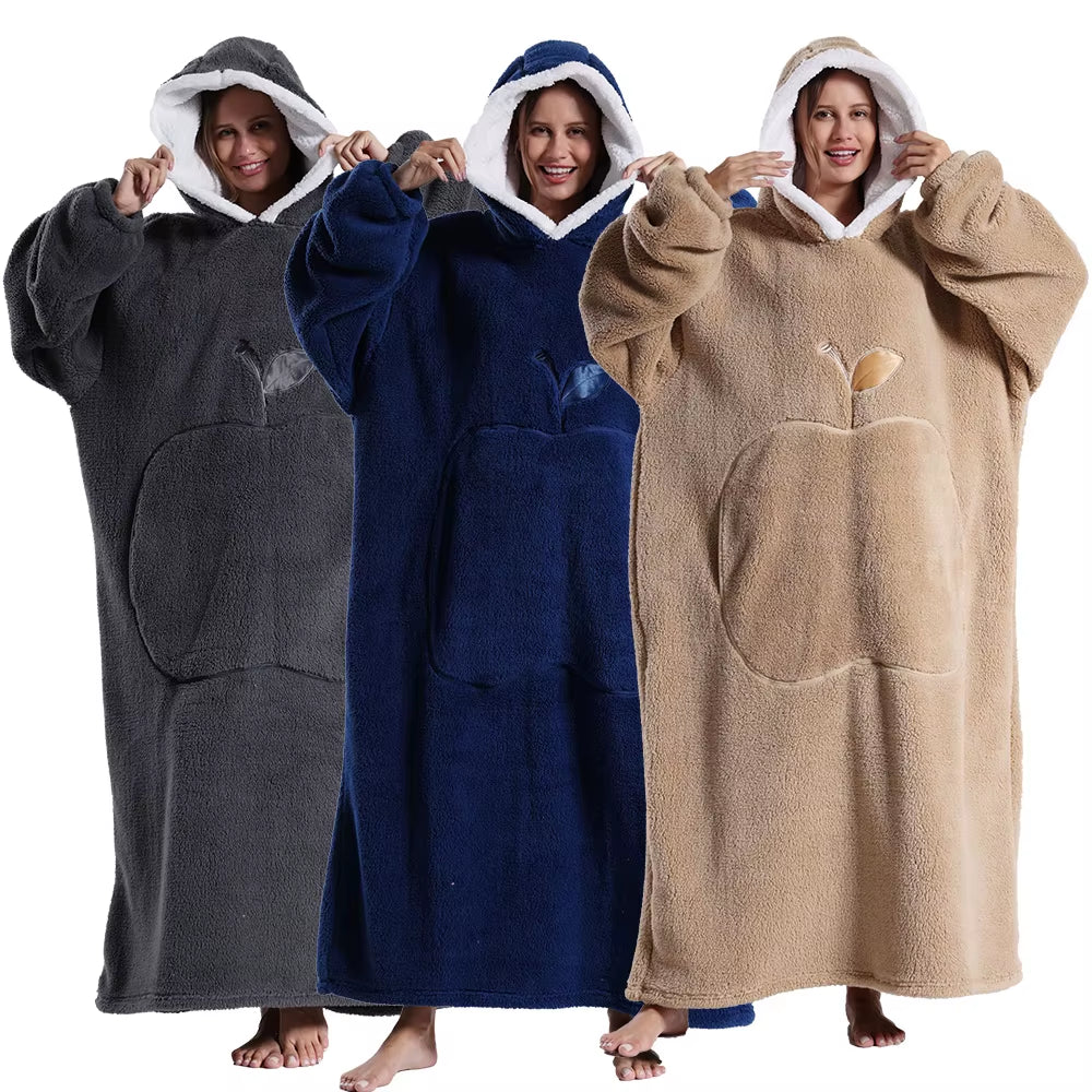 Cozy Xmas Hoodies – Extra Long Plush Loungewear for Couples! Oversized Winter Blanket Hoodie, Snuggly Pajamas, Warm Homewear for Men & Women