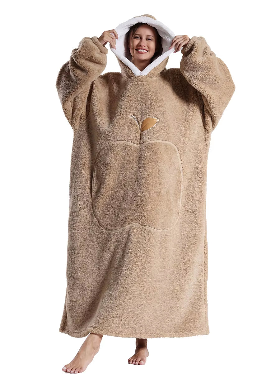 Cozy Xmas Hoodies – Extra Long Plush Loungewear for Couples! Oversized Winter Blanket Hoodie, Snuggly Pajamas, Warm Homewear for Men & Women